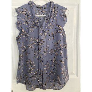 Papermoon Womens Sleeveless Floral Print Blouse Ruffle Trim High-Low Hemline